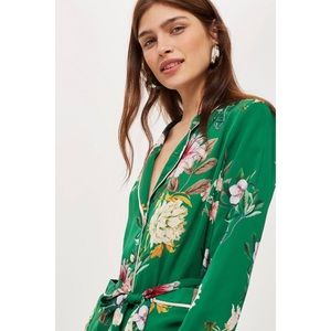 TOPSHOP Floral Satin Pajama Blouse